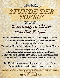 Bild 1: Plakat Stunde der Poesie, Quelle: Landkreis Spree-Neie/Wokrejs Sprjewja-Nysa