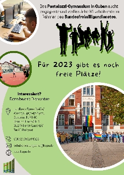 Bild 1: Plakat Bundesfreiwilligendienst Pestalozzi-Gymnasium Guben, Quelle: Landkreis Spree-Neie/Wokrejs Sprjewja-Nysa