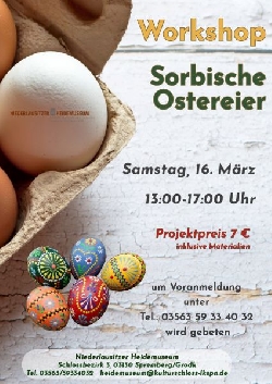 Bild 1: Plakat Workshop Sorbische Ostereier, Quelle: Landkreis Spree-Neie/Wokrejs Sprjewja-Nysa