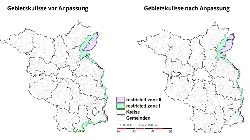 Bild 2: Gebietskulisse vor und nach der Anpassung, Quelle: Ministerium f�r Wissenschaft, Forschung und Kultur des Landes Brandenburg