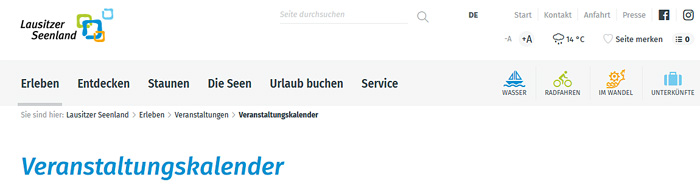 bersichtsfoto der Veranstaltungen auf der Webseite des Lausitzer Seenlandes