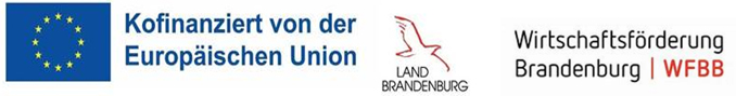 Bildzeile mit den Logos der Europischen Union, Land Brandenburg, Wirtschaftsfrderung Brandenburg WFBB